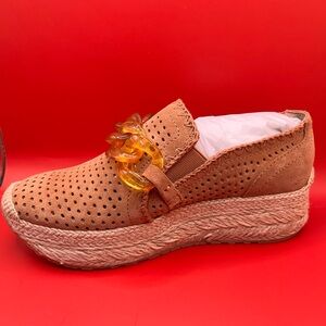 Dolce Vita Perforated Tan Loafers with Amber Chain